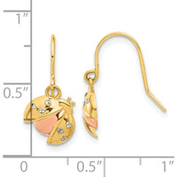 14K Yellow Gold Ladybug Dangle Earrings with Rose and White Rhodium Diamond-Cut Texture by 0