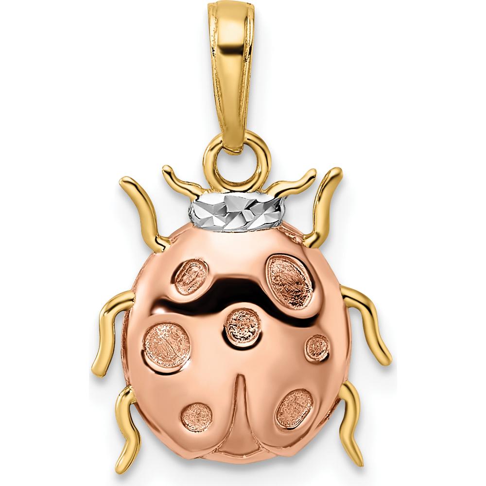 14K Yellow Gold Ladybug Pendant with Rose Rhodium Diamond-Cut Detailing by Oro Pregiato