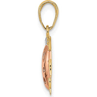14K Yellow Gold Ladybug Pendant with Rose Rhodium Diamond-Cut Detailing by Oro Pregiato