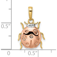 14K Yellow Gold Ladybug Pendant with Rose Rhodium Diamond-Cut Detailing by Oro Pregiato