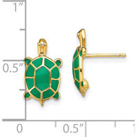 14K Yellow Gold Land Turtle Enamel Earrings with Green Shell - Unique Button Design by 0