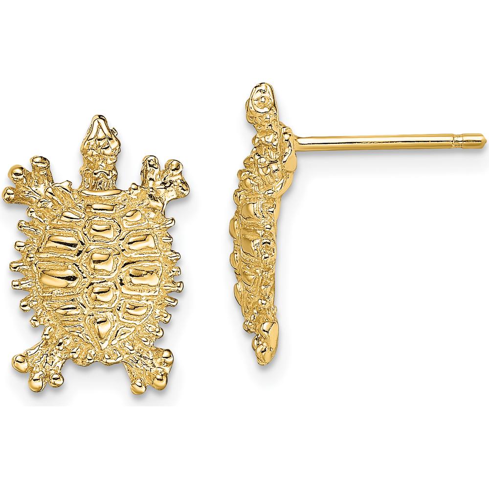 14K Yellow Gold Land Turtle Post Earrings - Unique Animal Inspired Design by 0