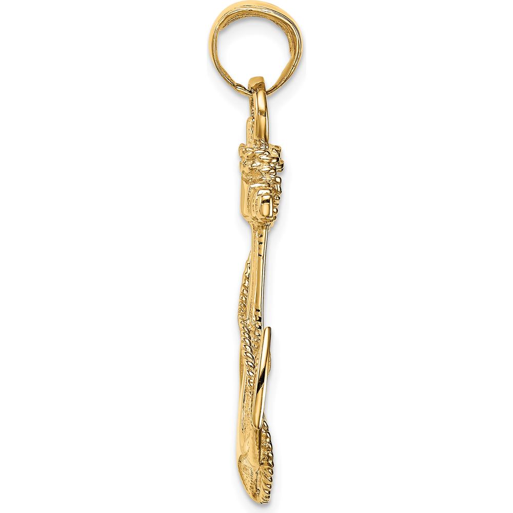 14K Yellow Gold Large 2D Anchor Pendant with Rope Detailing - 41mm Length, 25mm Width by Oro Pregiato