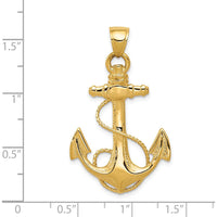 14K Yellow Gold Large 2D Anchor Pendant with Rope Detailing - 41mm Length, 25mm Width by Oro Pregiato