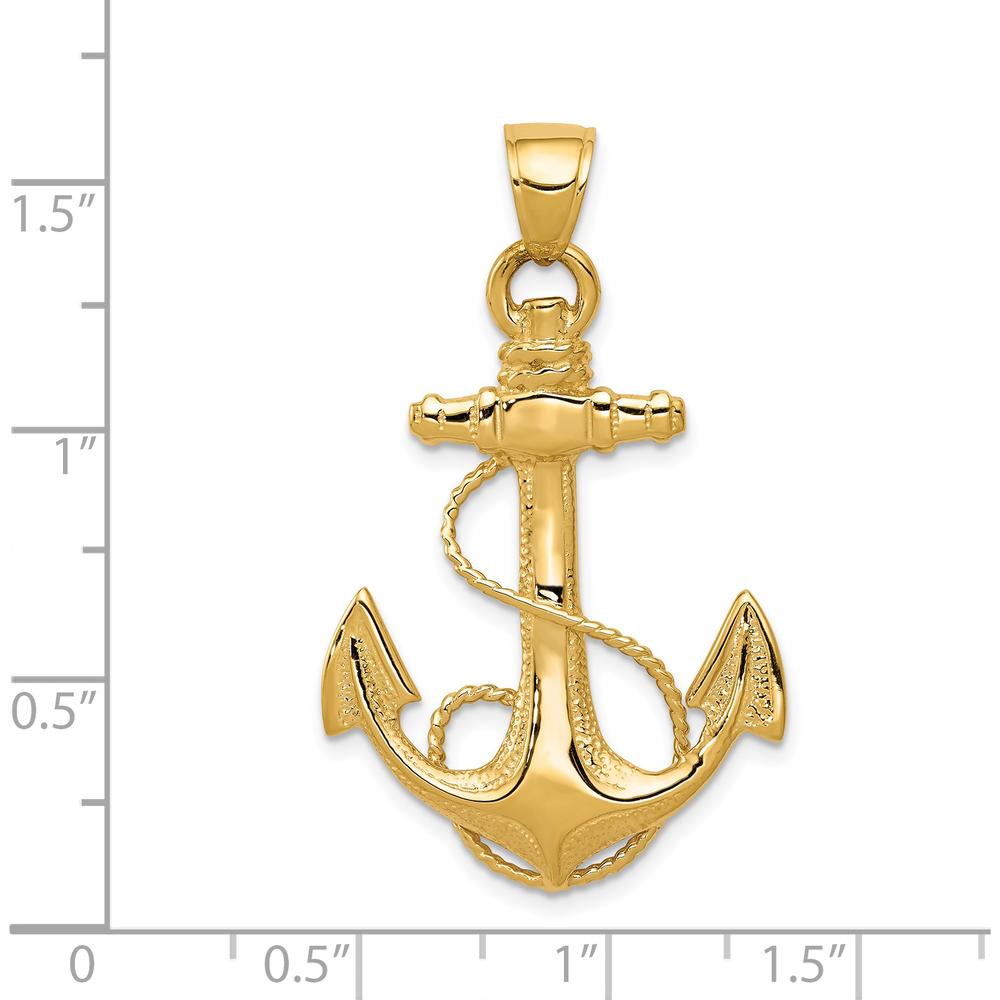 14K Yellow Gold Large 2D Anchor Pendant with Rope Detailing - 41mm Length, 25mm Width by Oro Pregiato