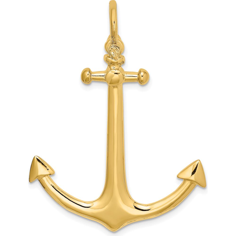 14K Yellow Gold Large 3D Anchor Pendant Charm - Polished Nautical Symbol of Strength and Devotion by Oro Pregiato