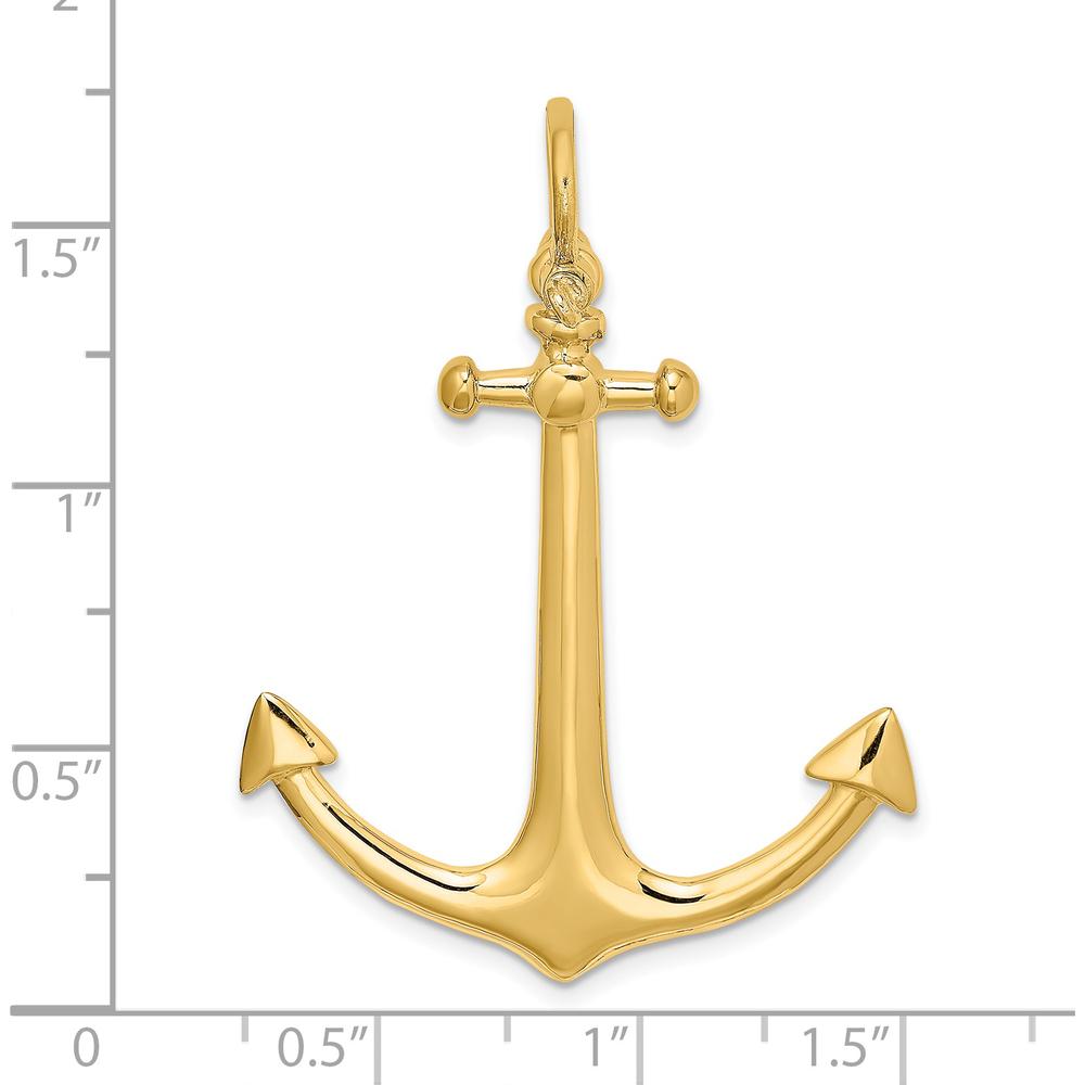 14K Yellow Gold Large 3D Anchor Pendant Charm - Polished Nautical Symbol of Strength and Devotion by Oro Pregiato