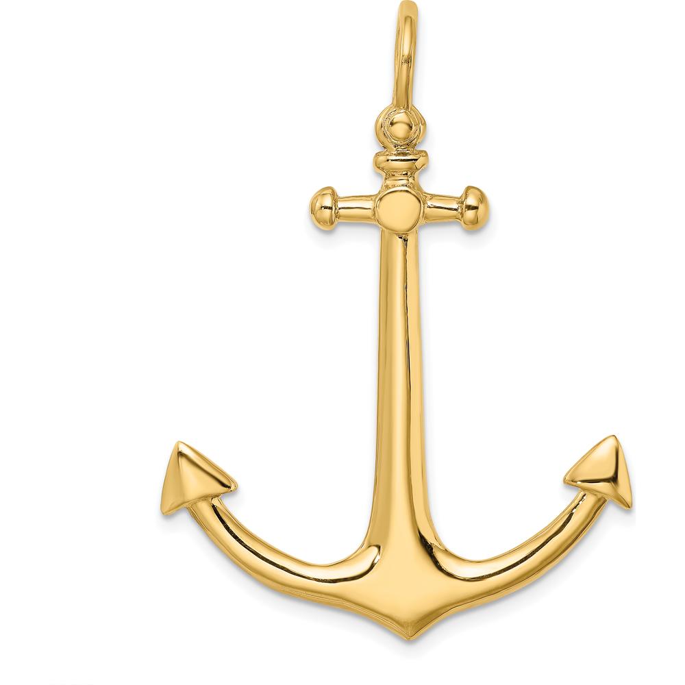 14K Yellow Gold Large 3D Anchor Pendant Charm - Polished Nautical Symbol of Strength and Devotion by Oro Pregiato