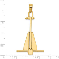 14K Yellow Gold Large 3D Anchor Pendant with Moveable Fins by Oro Pregiato