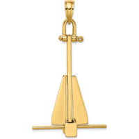14K Yellow Gold Large 3D Anchor Pendant with Moveable Fins by Oro Pregiato