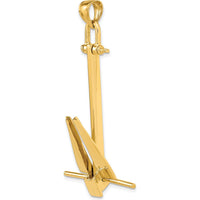 14K Yellow Gold Large 3D Anchor Pendant with Moveable Fins by Oro Pregiato