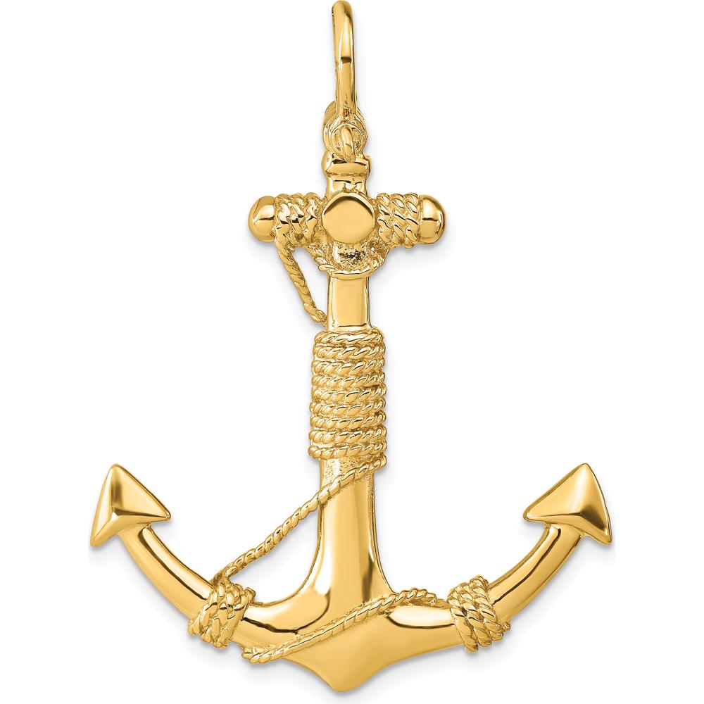 14K Yellow Gold Large 3D Anchor Pendant with Rope Detail - Nautical Inspired by Oro Pregiato