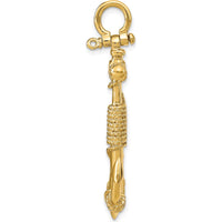 14K Yellow Gold Large 3D Anchor Pendant with Rope Detail - Nautical Inspired by Oro Pregiato