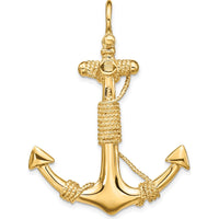 14K Yellow Gold Large 3D Anchor Pendant with Rope Detail - Nautical Inspired by Oro Pregiato