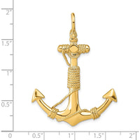 14K Yellow Gold Large 3D Anchor Pendant with Rope Detail - Nautical Inspired by Oro Pregiato
