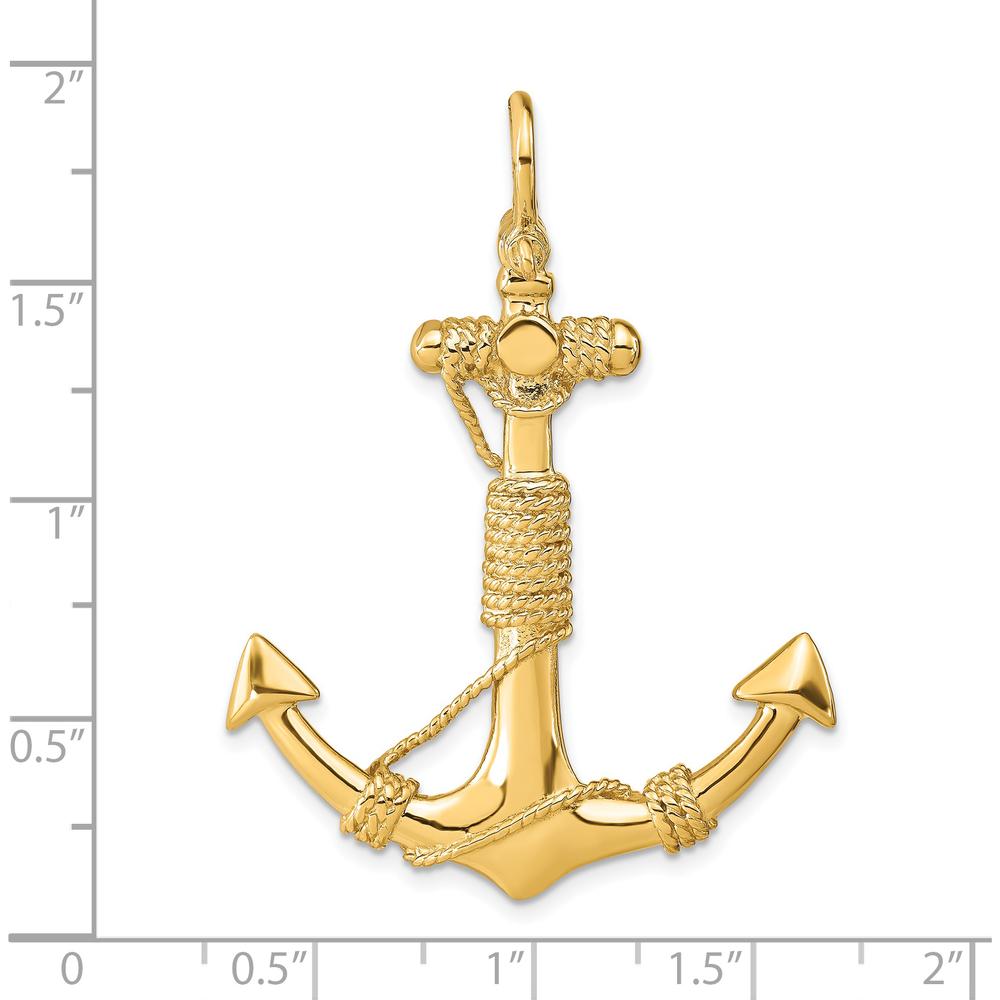 14K Yellow Gold Large 3D Anchor Pendant with Rope Detail - Nautical Inspired by Oro Pregiato