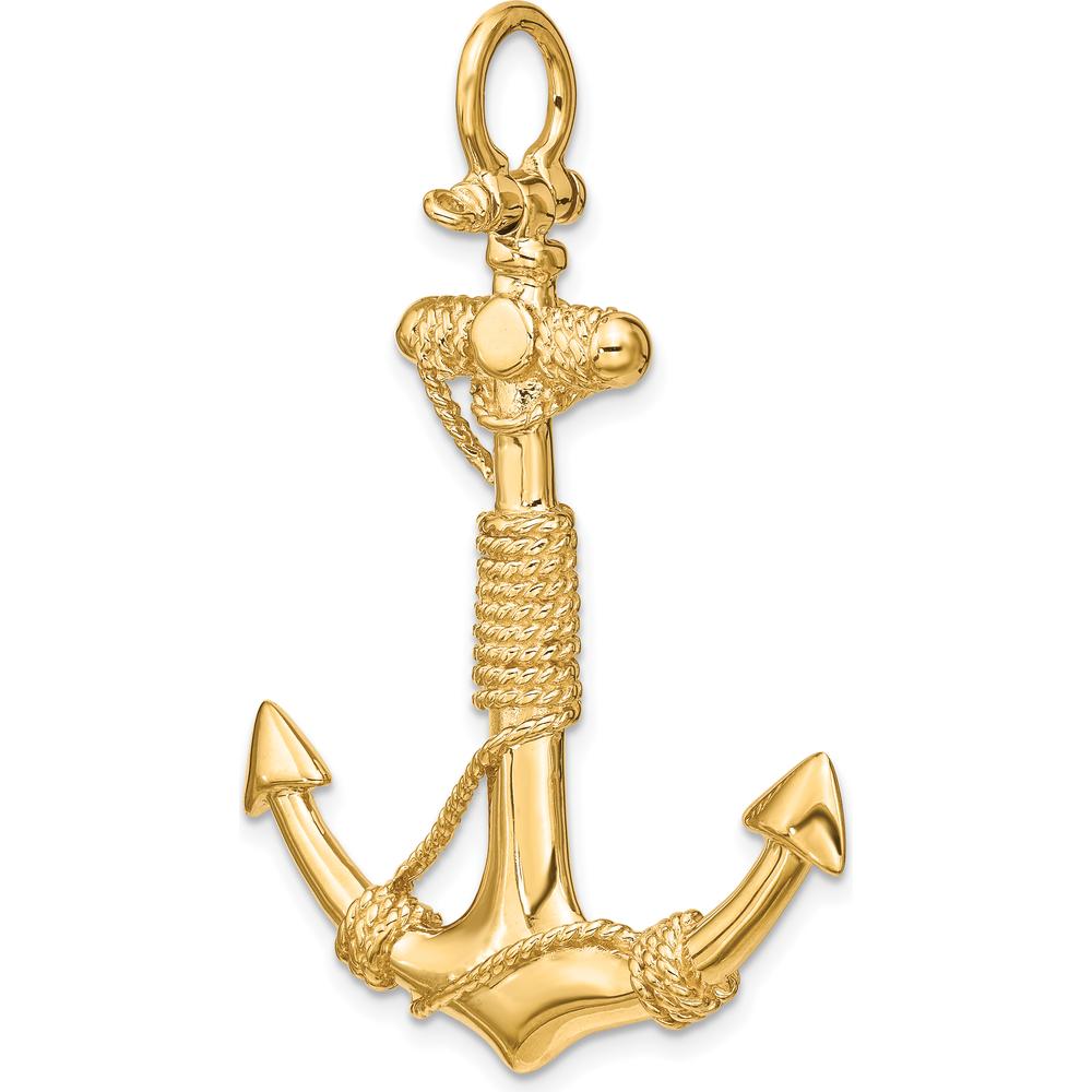 14K Yellow Gold Large 3D Anchor Pendant with Rope Detail - Nautical Inspired by Oro Pregiato