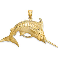 14K Yellow Gold Large 3D Blue Marlin Pendant with Polished and Satin Finish by Oro Pregiato