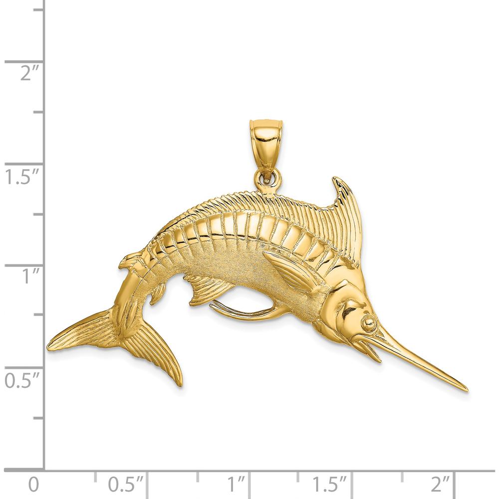 14K Yellow Gold Large 3D Blue Marlin Pendant with Polished and Satin Finish by Oro Pregiato