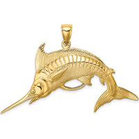 14K Yellow Gold Large 3D Blue Marlin Pendant with Polished and Satin Finish by Oro Pregiato