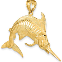 14K Yellow Gold Large 3D Blue Marlin Pendant with Polished and Satin Finish by Oro Pregiato