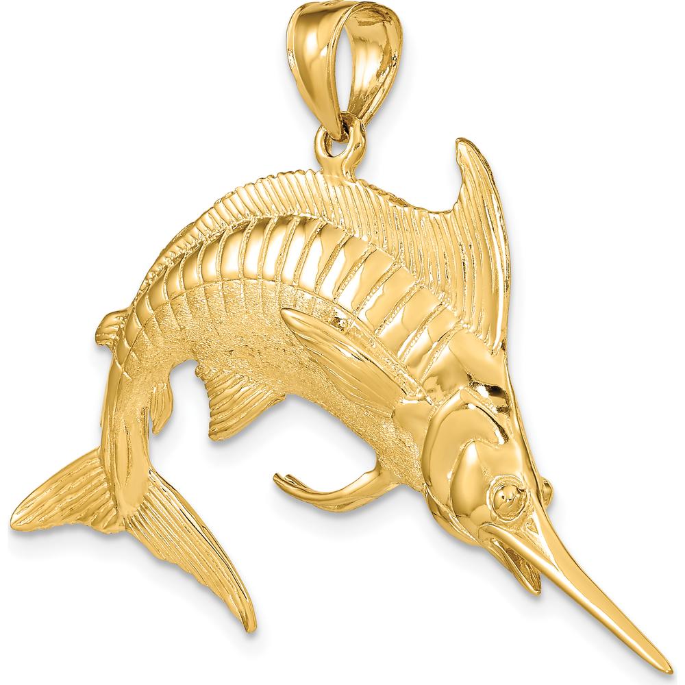 14K Yellow Gold Large 3D Blue Marlin Pendant with Polished and Satin Finish by Oro Pregiato