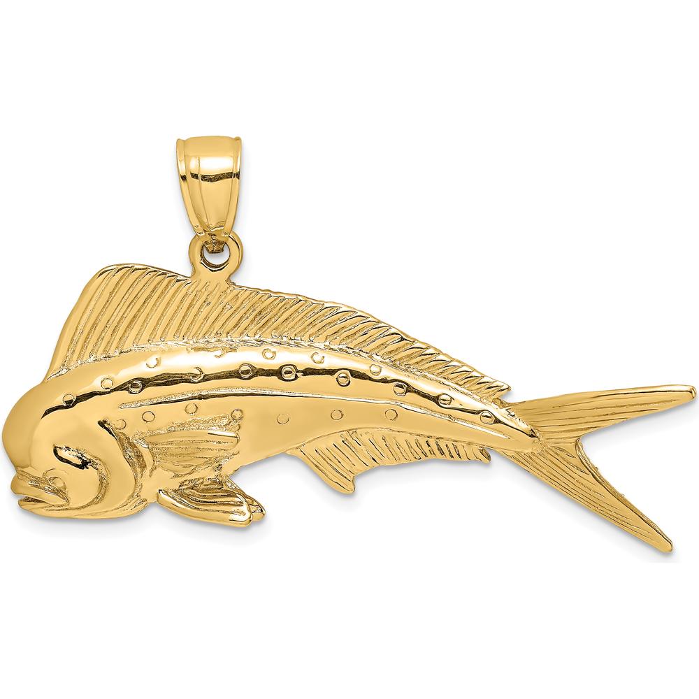 14K Yellow Gold Large 3D Dorado (Mahi-Mahi) Pendant with Polished and Textured Finish by Oro Pregiato