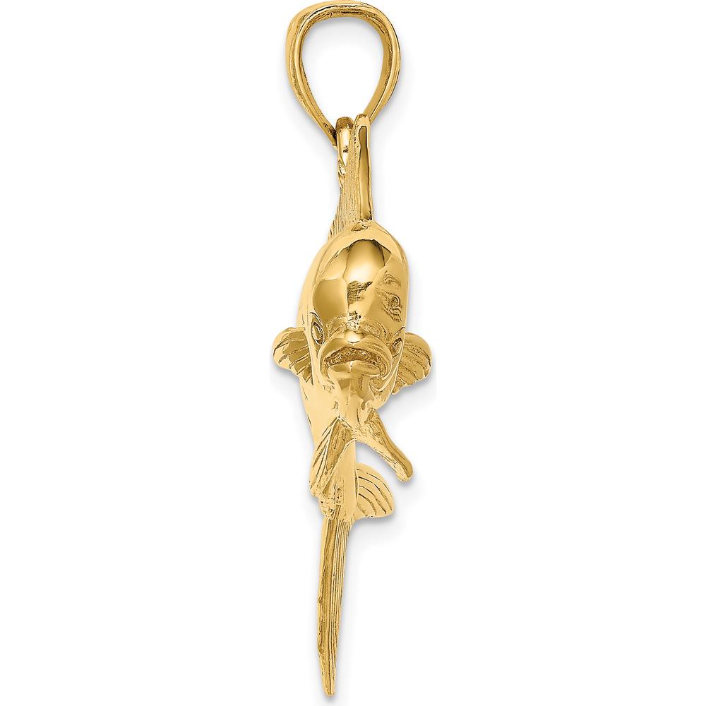 14K Yellow Gold Large 3D Dorado (Mahi-Mahi) Pendant with Polished and Textured Finish by Oro Pregiato