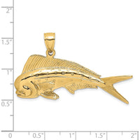 14K Yellow Gold Large 3D Dorado (Mahi-Mahi) Pendant with Polished and Textured Finish by Oro Pregiato