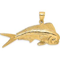 14K Yellow Gold Large 3D Dorado (Mahi-Mahi) Pendant with Polished and Textured Finish by Oro Pregiato