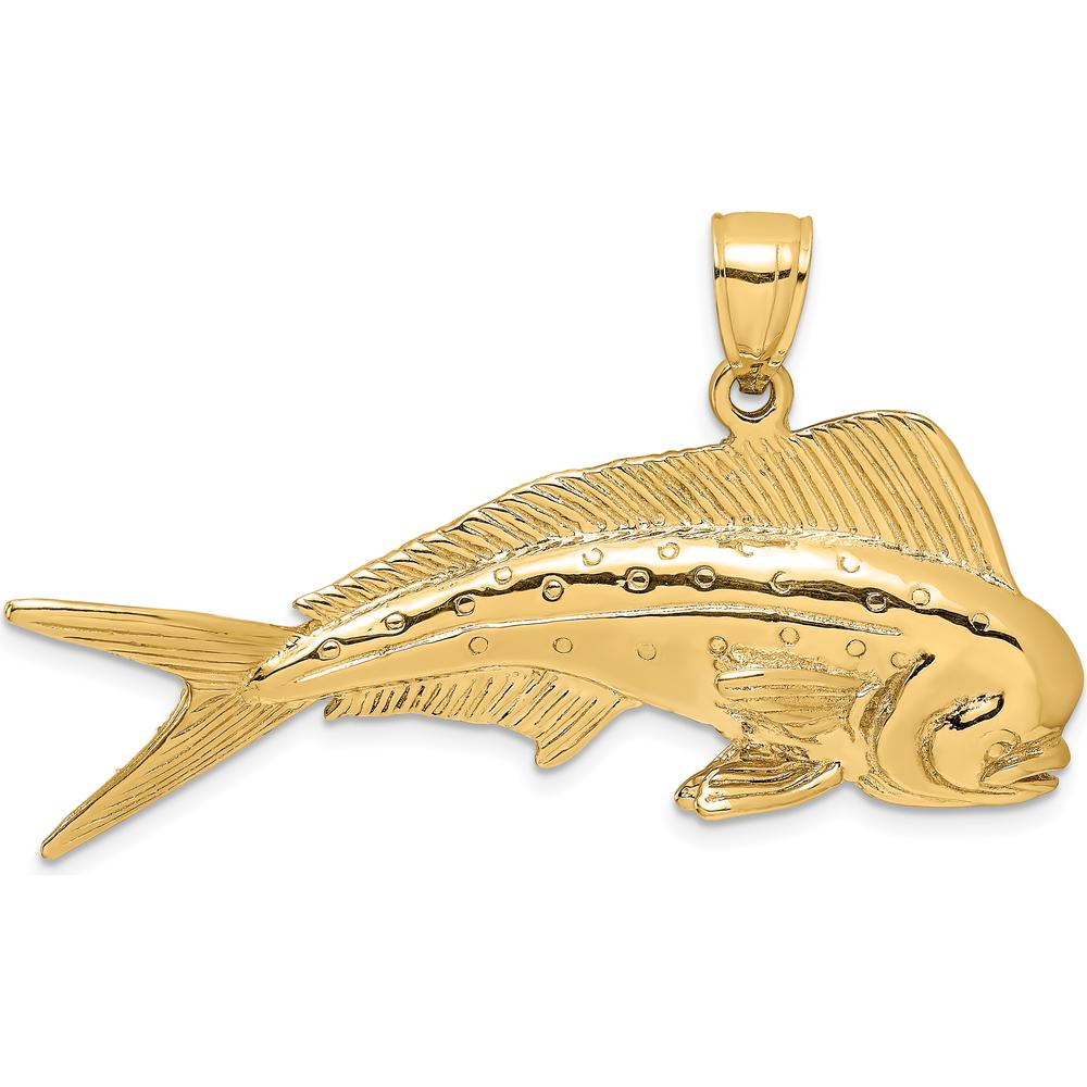 14K Yellow Gold Large 3D Dorado (Mahi-Mahi) Pendant with Polished and Textured Finish by Oro Pregiato