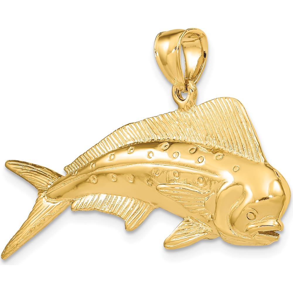 14K Yellow Gold Large 3D Dorado (Mahi-Mahi) Pendant with Polished and Textured Finish by Oro Pregiato