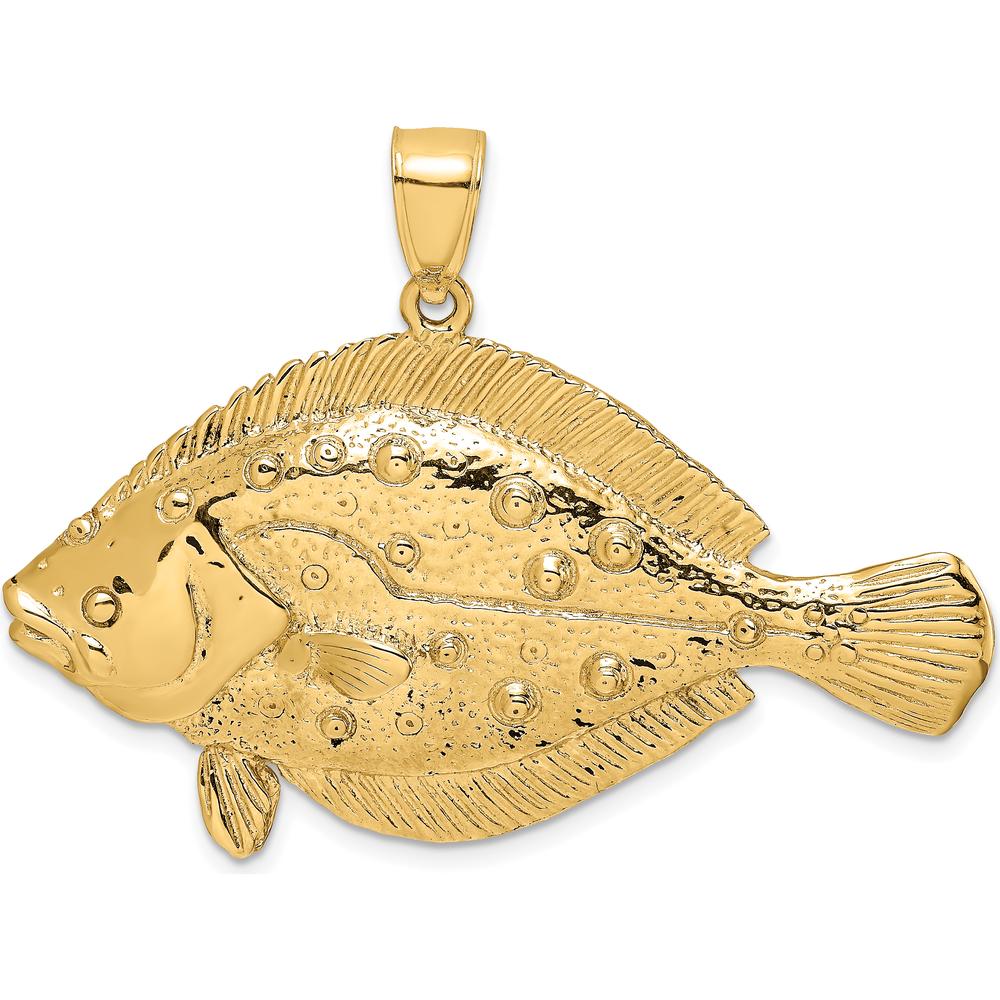 14K Yellow Gold Large 3D Flounder Fish Pendant with Polished and Textured Finish by Oro Pregiato