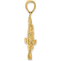 14K Yellow Gold Large 3D Flounder Fish Pendant with Polished and Textured Finish by Oro Pregiato