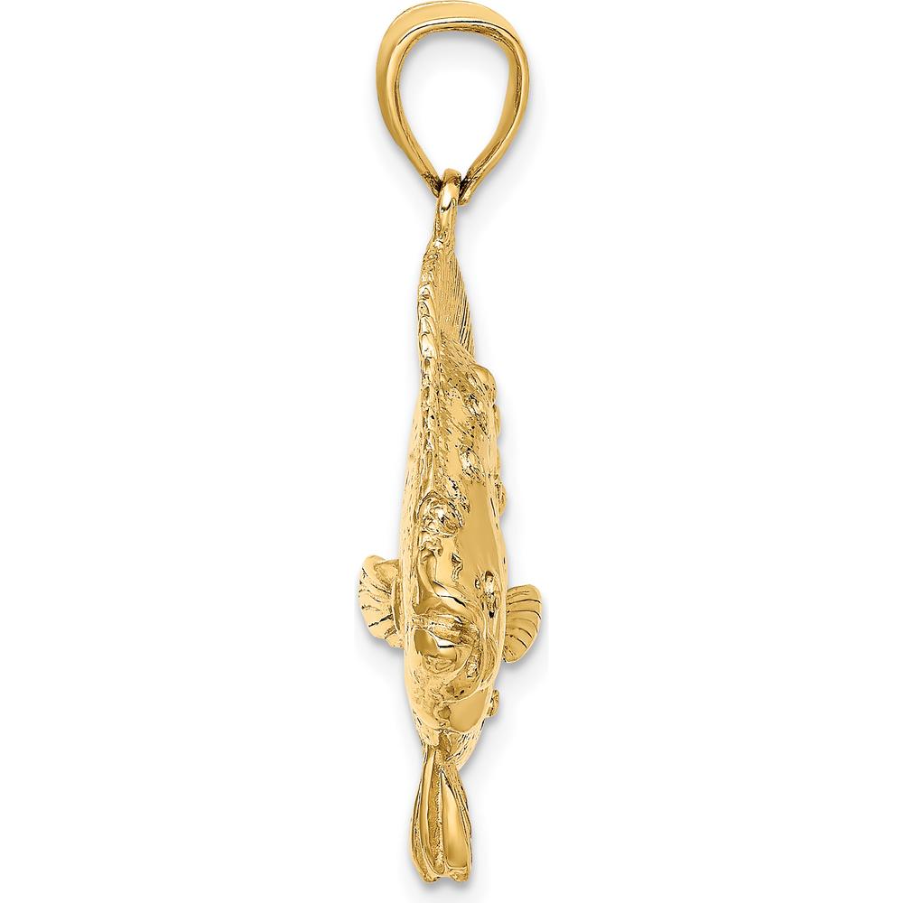 14K Yellow Gold Large 3D Flounder Fish Pendant with Polished and Textured Finish by Oro Pregiato