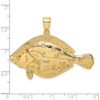 14K Yellow Gold Large 3D Flounder Fish Pendant with Polished and Textured Finish by Oro Pregiato