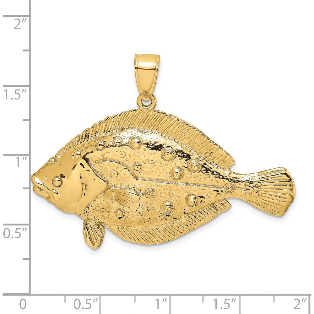 14K Yellow Gold Large 3D Flounder Fish Pendant with Polished and Textured Finish by Oro Pregiato