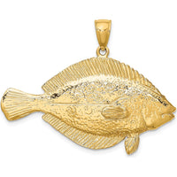 14K Yellow Gold Large 3D Flounder Fish Pendant with Polished and Textured Finish by Oro Pregiato