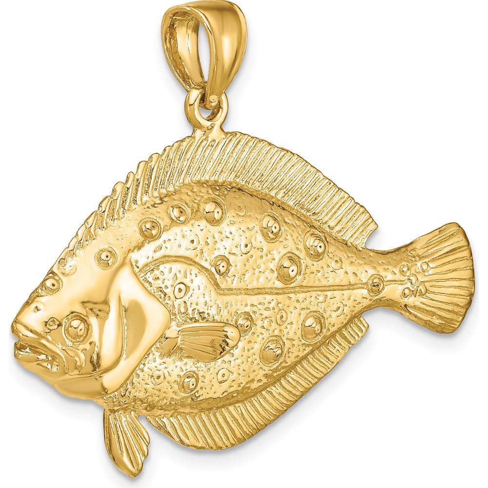 14K Yellow Gold Large 3D Flounder Fish Pendant with Polished and Textured Finish by Oro Pregiato
