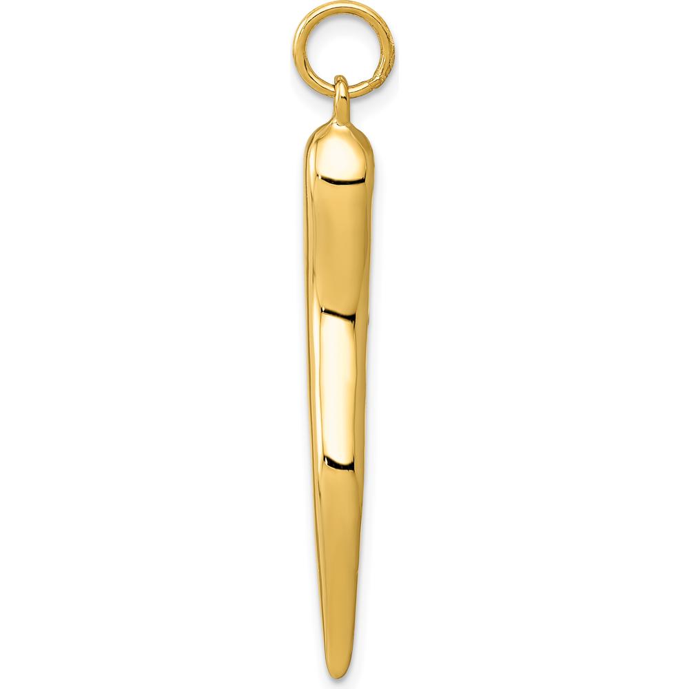14K Yellow Gold Large 3D Italian Horn Charm Pendant - 40mm Length