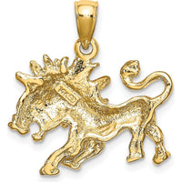 14K Yellow Gold Large 3D Leo Zodiac Charm - 23.5mm Width, Textured Lion Pendant by Oro Pregiato