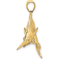 14K Yellow Gold Large 3D Polished and Satin Marlin Pendant by Oro Pregiato
