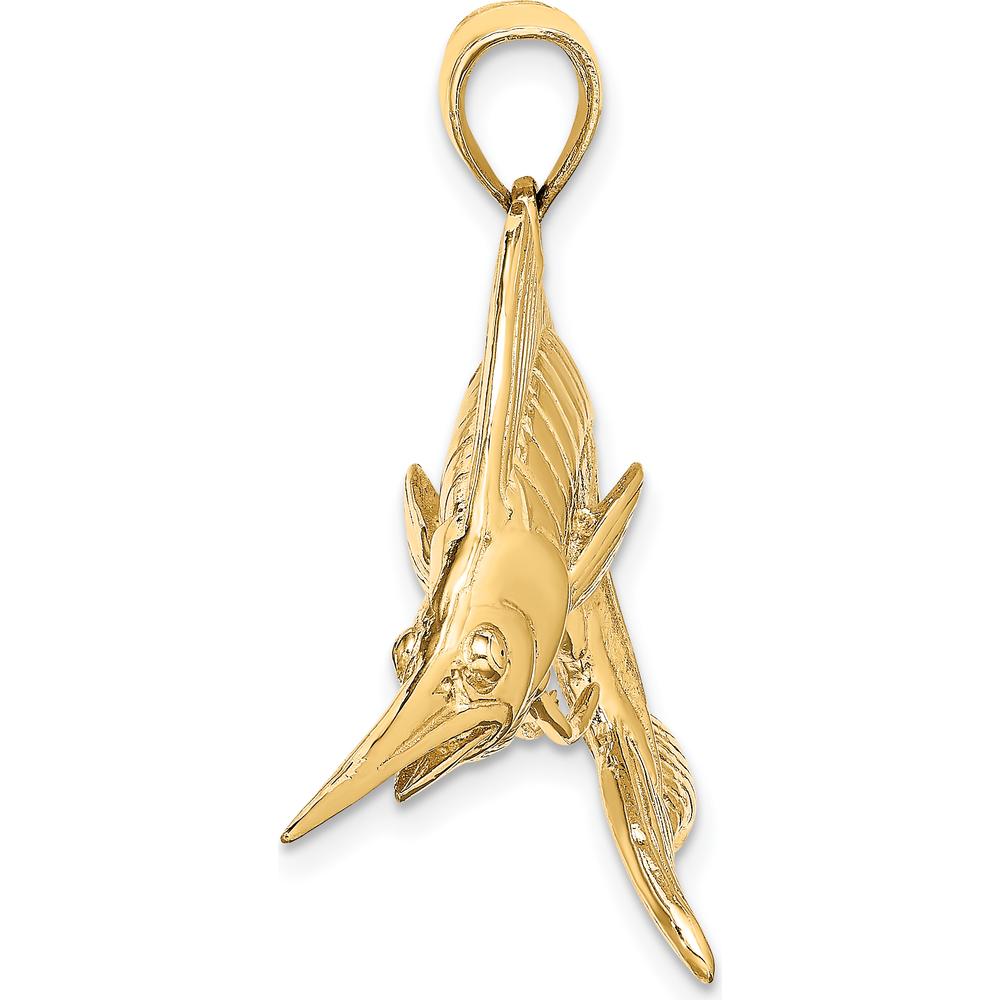 14K Yellow Gold Large 3D Polished and Satin Marlin Pendant by Oro Pregiato