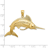 14K Yellow Gold Large 3D Polished and Satin Marlin Pendant by Oro Pregiato