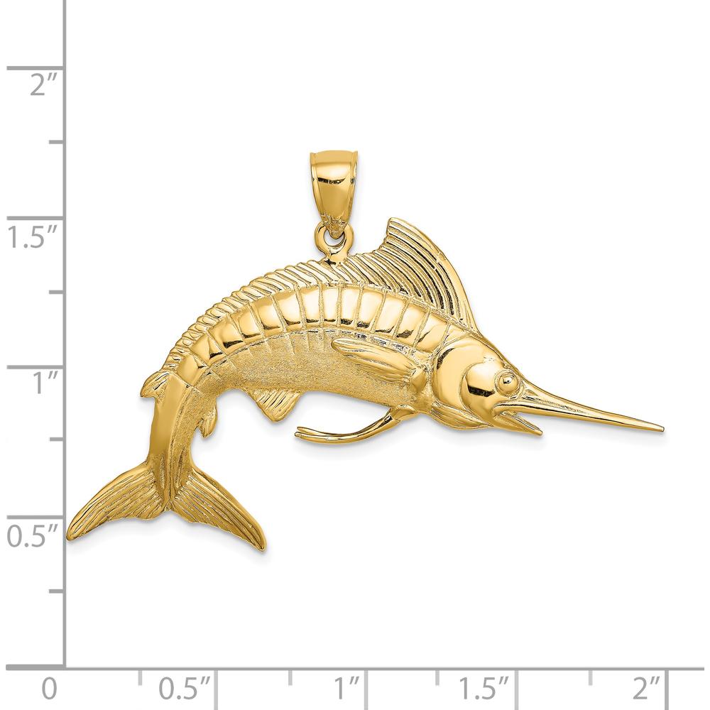 14K Yellow Gold Large 3D Polished and Satin Marlin Pendant by Oro Pregiato