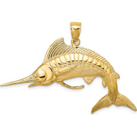 14K Yellow Gold Large 3D Polished and Satin Marlin Pendant by Oro Pregiato