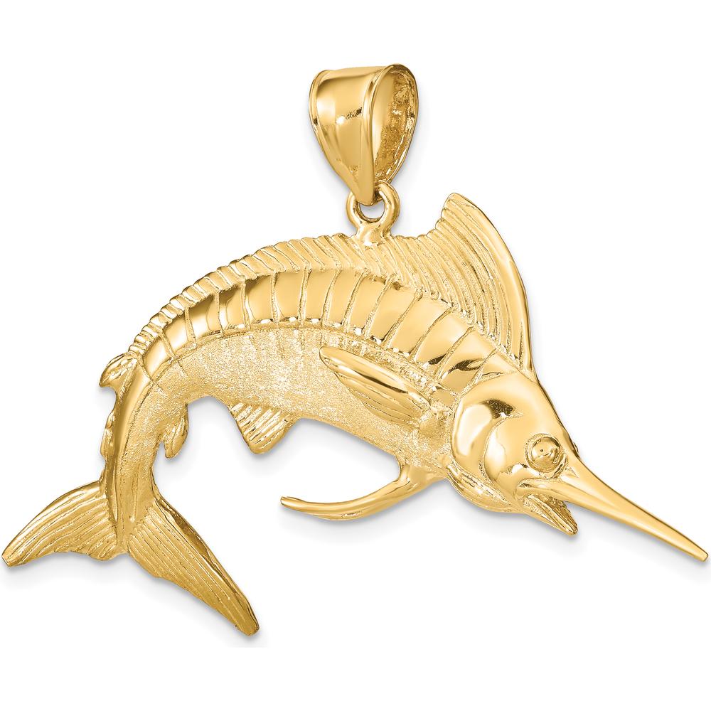 14K Yellow Gold Large 3D Polished and Satin Marlin Pendant by Oro Pregiato