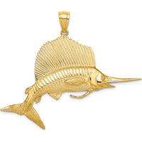 14K Yellow Gold Large 3D Polished and Satin Sailfish Pendant by Oro Pregiato