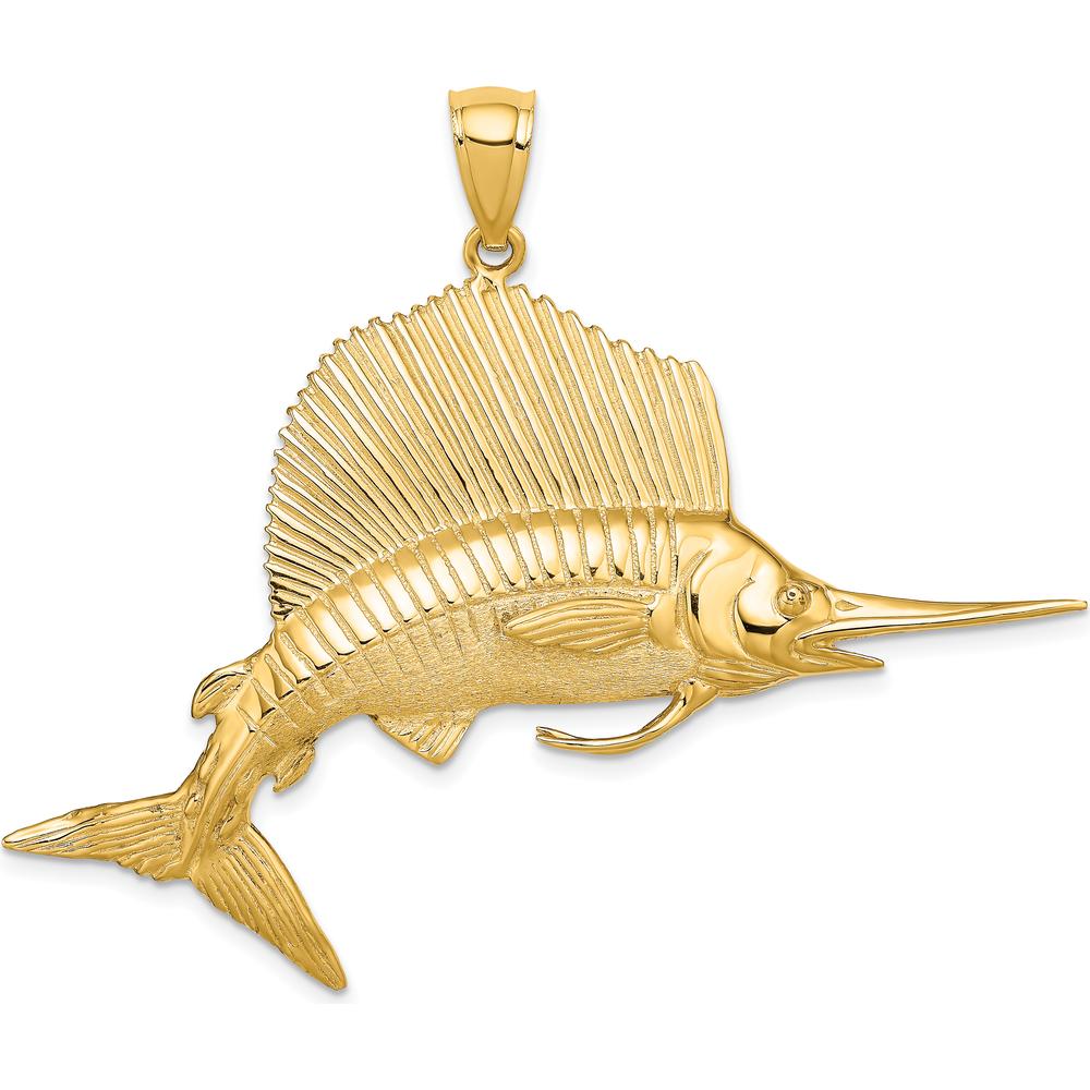 14K Yellow Gold Large 3D Polished and Satin Sailfish Pendant by Oro Pregiato