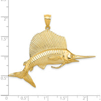 14K Yellow Gold Large 3D Polished and Satin Sailfish Pendant by Oro Pregiato
